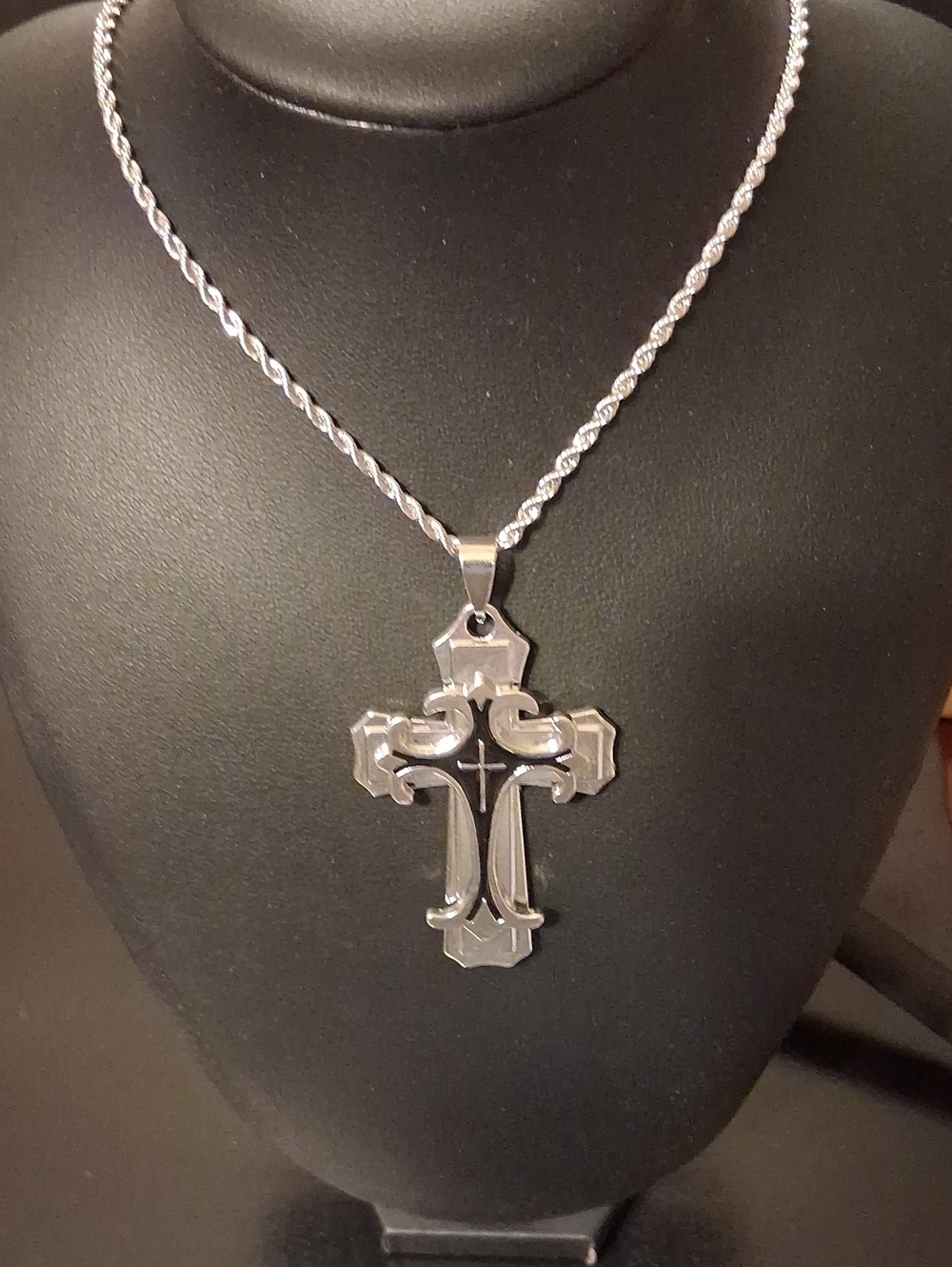 Mens Silver Black Crucifix Cross Pendant Religious Necklace New